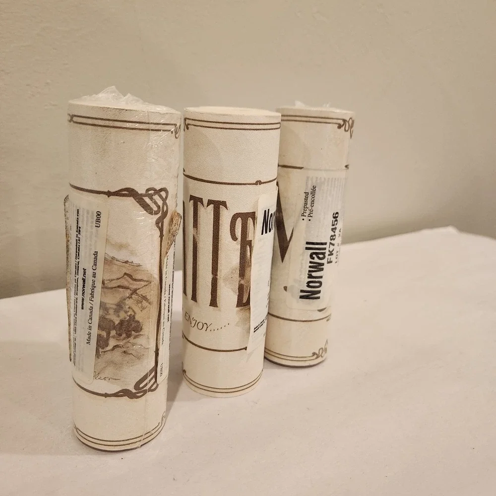 3 Rolls Of Vintage Norwall Prepasted Vynal Wallpaper Border 5 Yards Mocha Java